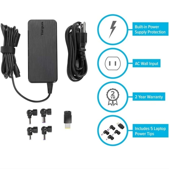 Targus 90W AC Semi-Slim Universal Laptop Charger with 6-Foot Cable, Inc - Picture 3 of 9